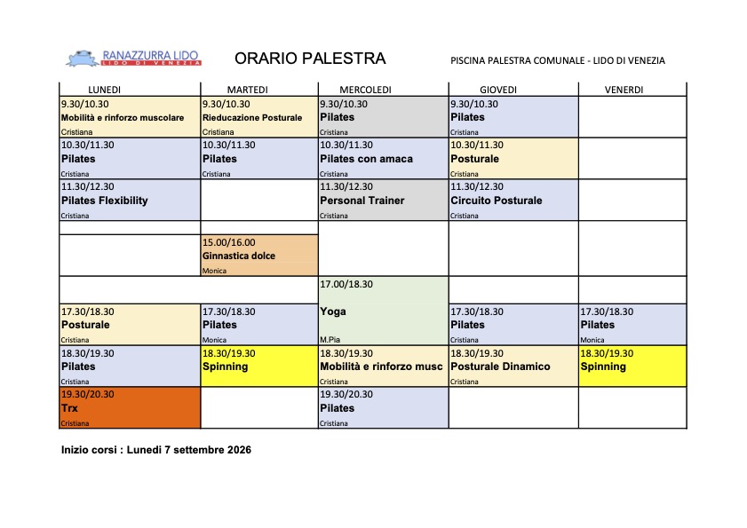 orario palestra 2026:27